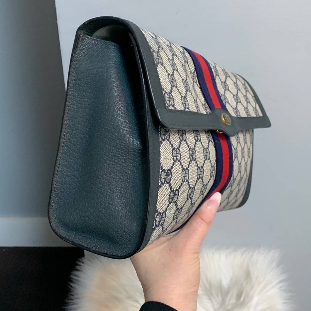Authentic and vintage navy blue Gucci Ophidia Sherry Line XL clutch - Picture 6 of 17